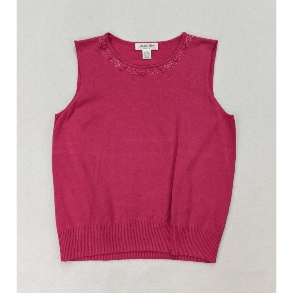 Judith Hart Women's Sweater Size L Pink Sleeveless Beaded Neckline